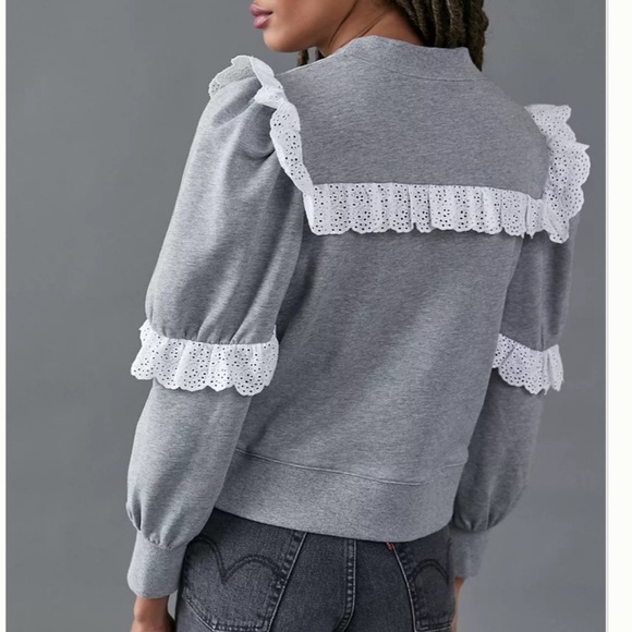 OTHILIA ANTRHOPOLOGIE ruffled gray sweatshirt XL - Picture 5 of 5